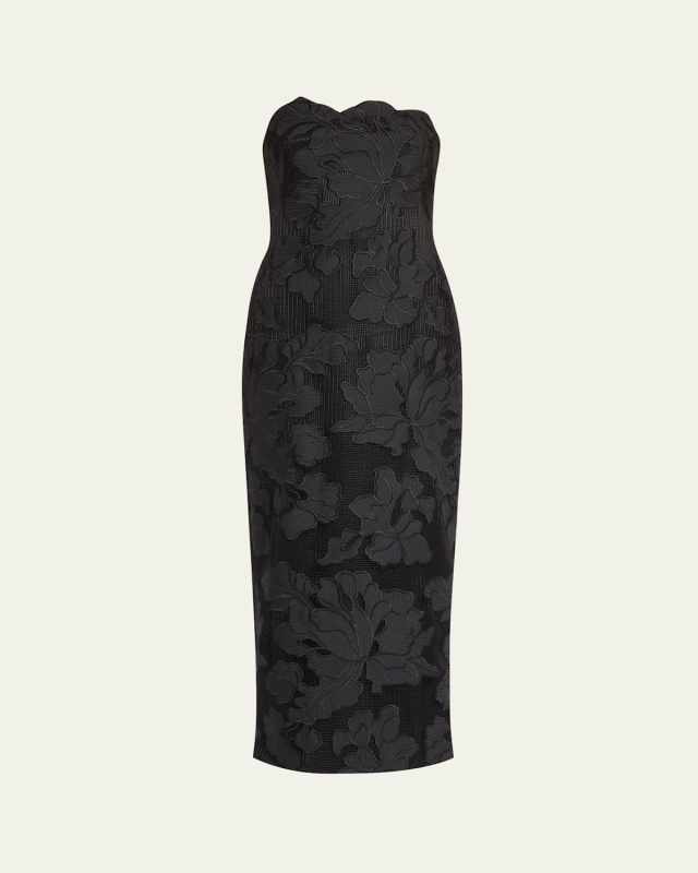 Natasha Strapless Floral-Embroidered Midi Dress